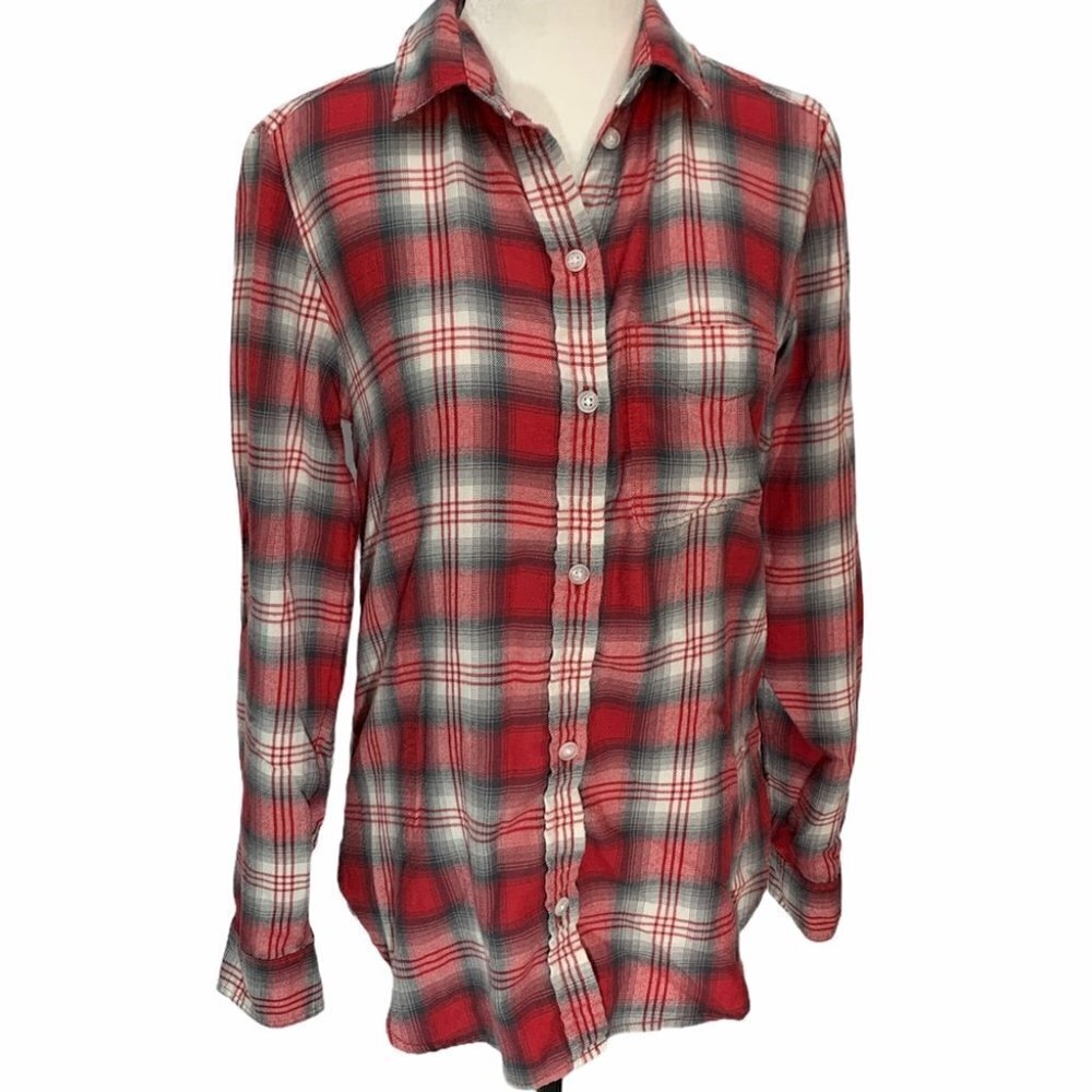 𝅺american Eagle♥️Amazingly Soft Boyfriend Shirt Red Plaid Sz Xs